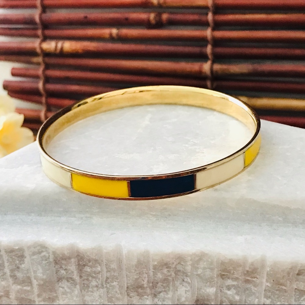 J Crew Bangle Bracelet Blue & Yellow Gold Tone